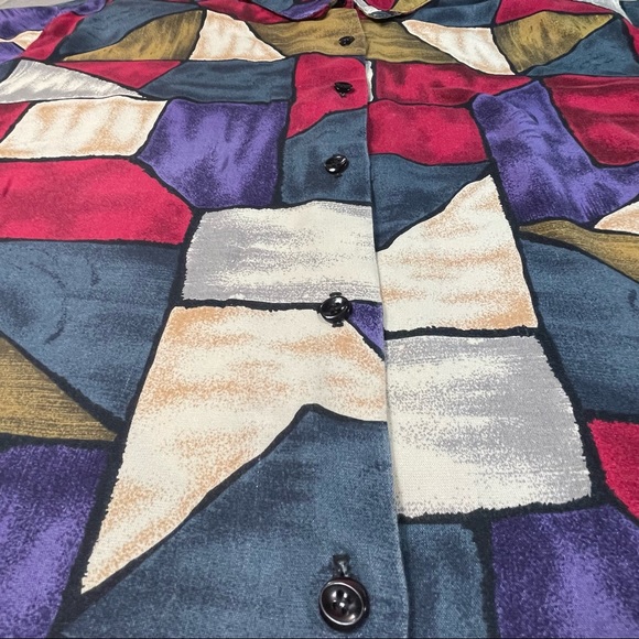 Kathie Lee vintage size 36/16M bright short sleeve button down collar curved hem - Picture 6 of 11